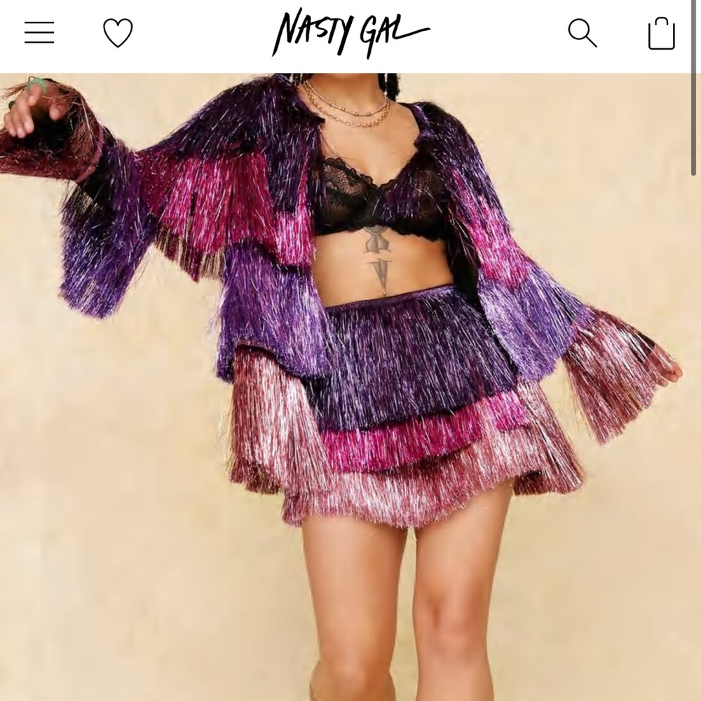 Nasty Gal metallic tiered fringe open front jacket